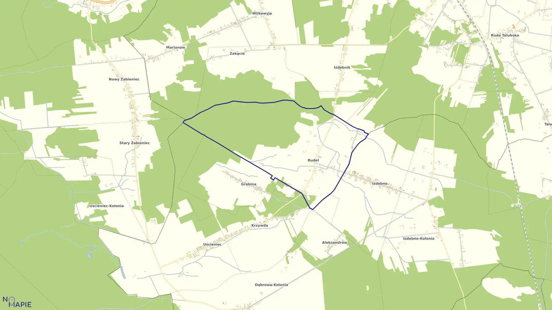 Mapa obrębu BUDEL w gminie Łaskarzew