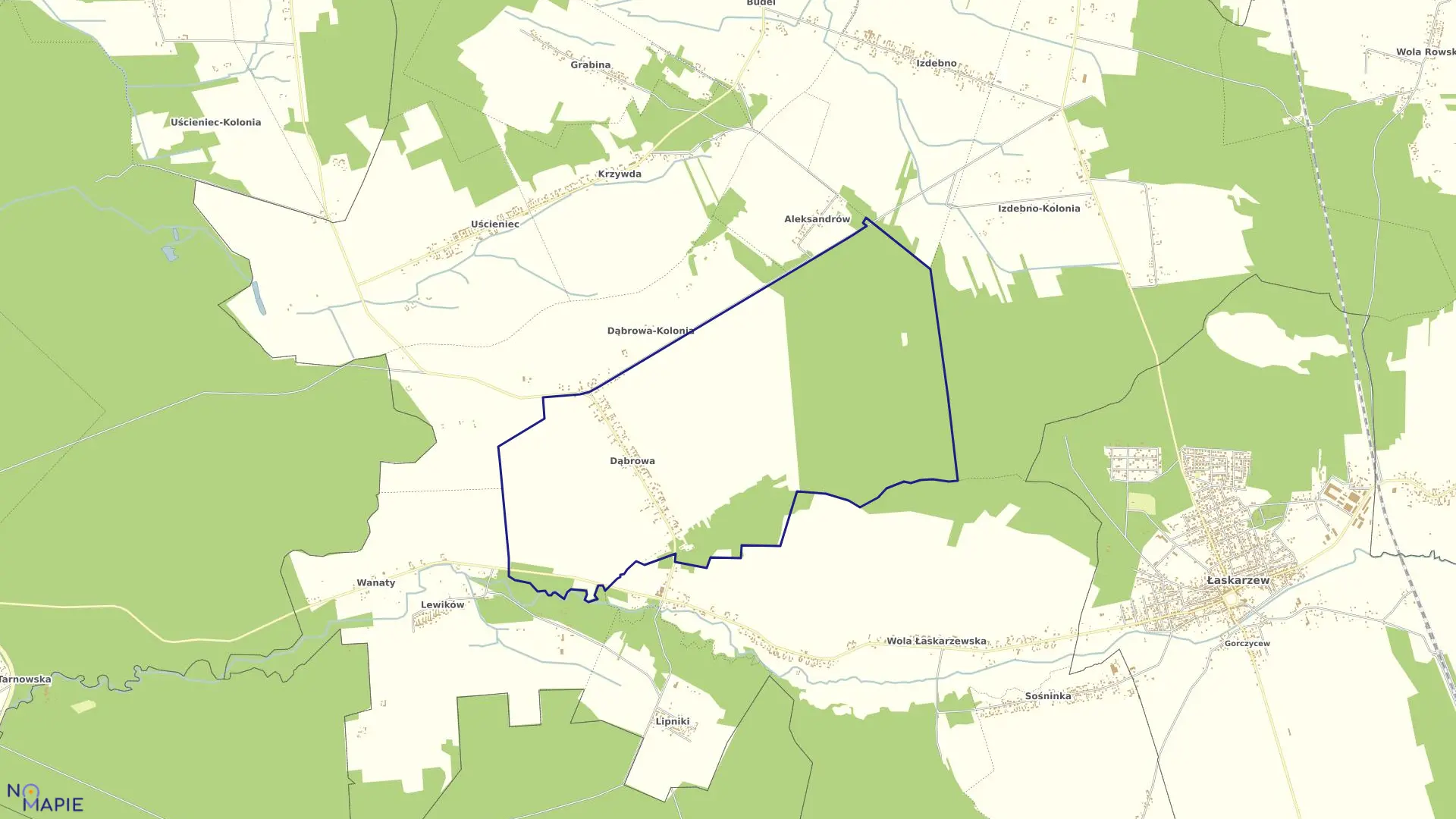 Mapa obrębu DĄBROWA w gminie Łaskarzew