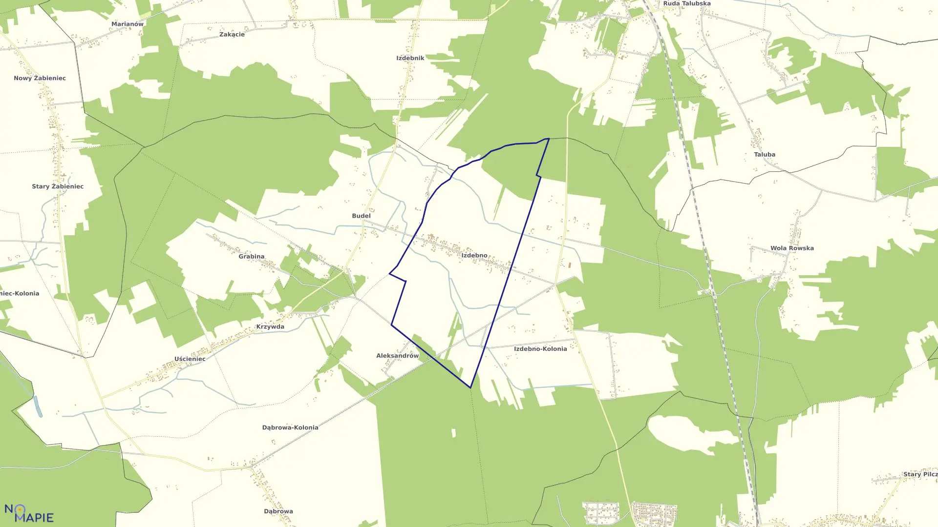Mapa obrębu IZDEBNO w gminie Łaskarzew