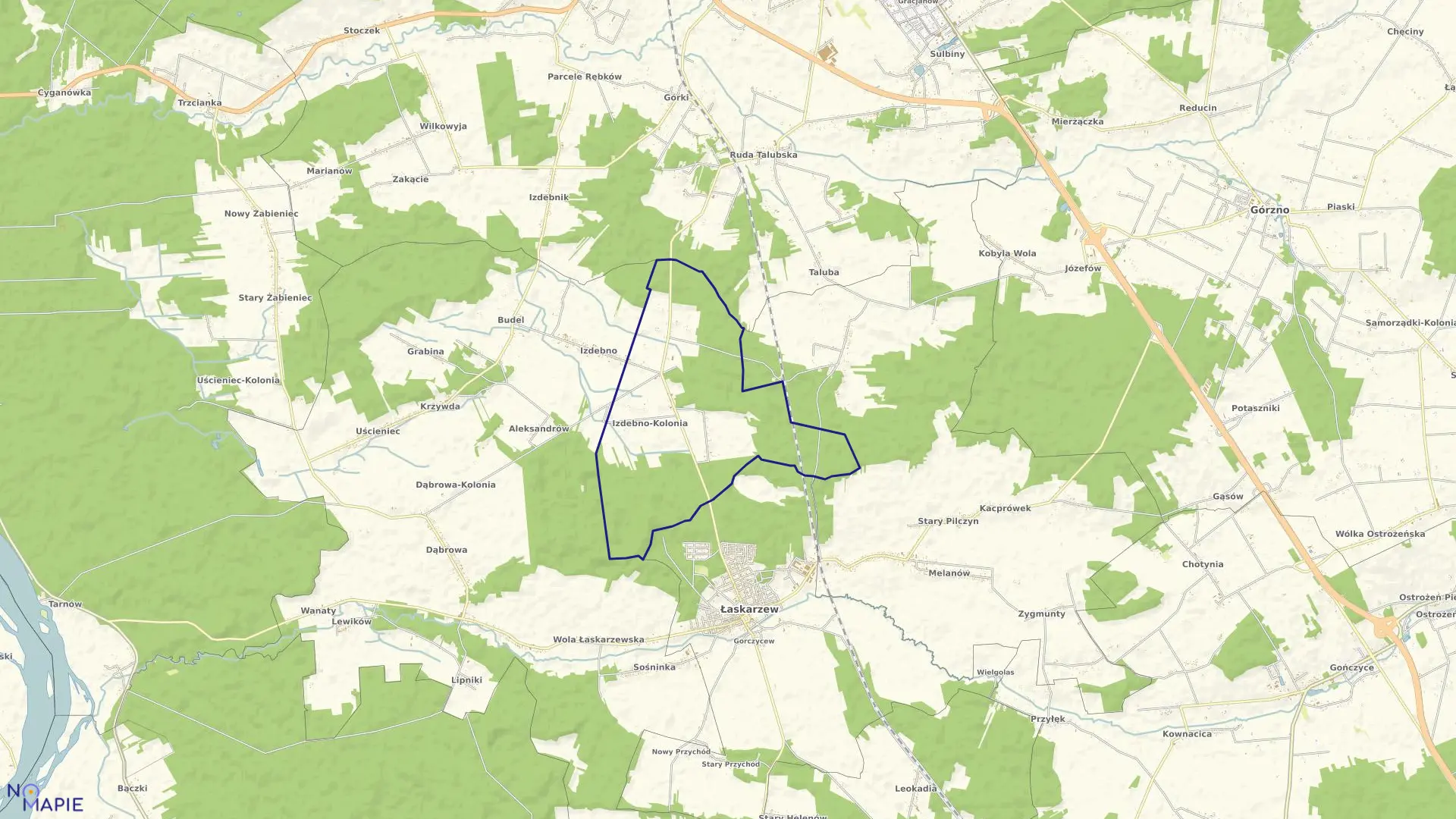 Mapa obrębu IZDEBNO KOLONIA w gminie Łaskarzew