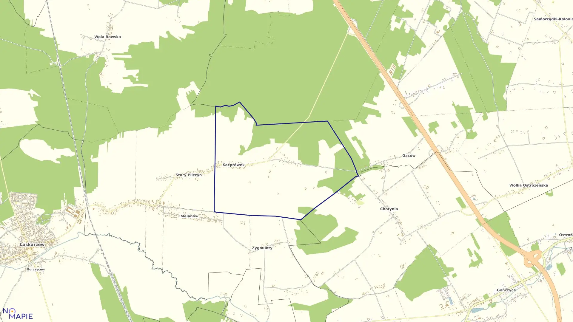 Mapa obrębu KACPRÓWEK w gminie Łaskarzew