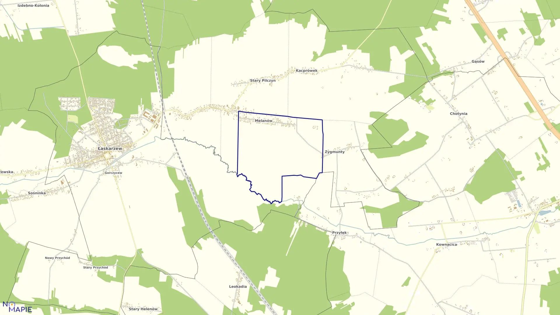 Mapa obrębu MELANÓW w gminie Łaskarzew